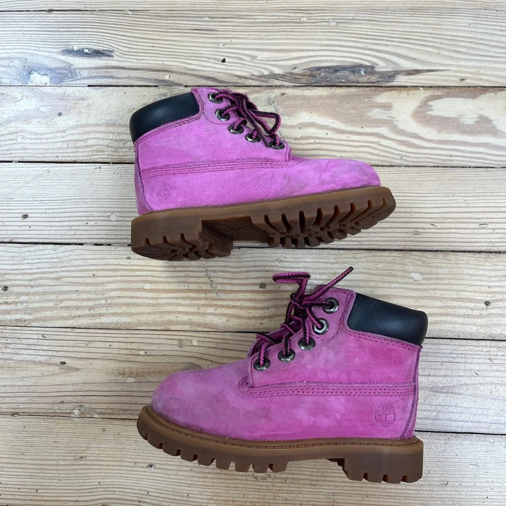 Timberland 6 Inch Premium Pink Nubuck Waterproof Toddler Boots Size 7 girly cute